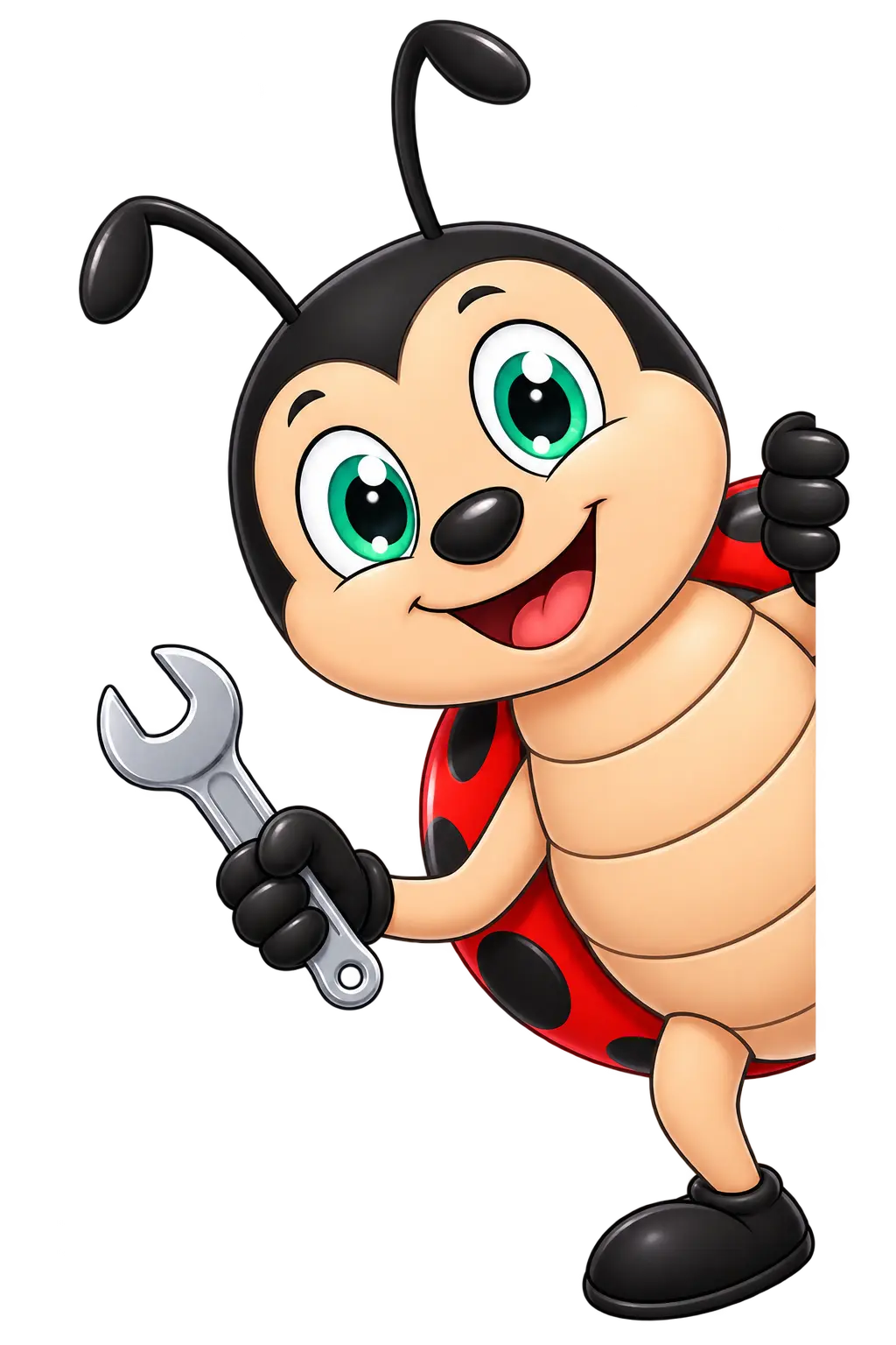 Buggerspot bug mascot holding a spanner